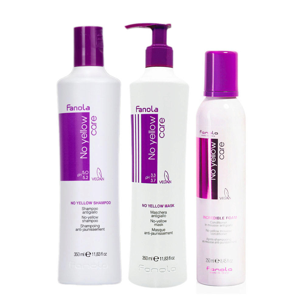 Fanola Kit No Yellow Shampoo, Maschera e Schiuma Antigiallo Capelli Biondi